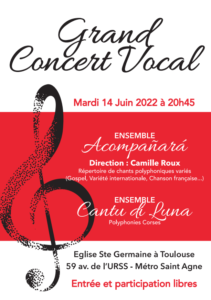 Grand Concert Vocal – Eglise Ste Germaine de Toulouse avec Acompanara – 14 juin 2022